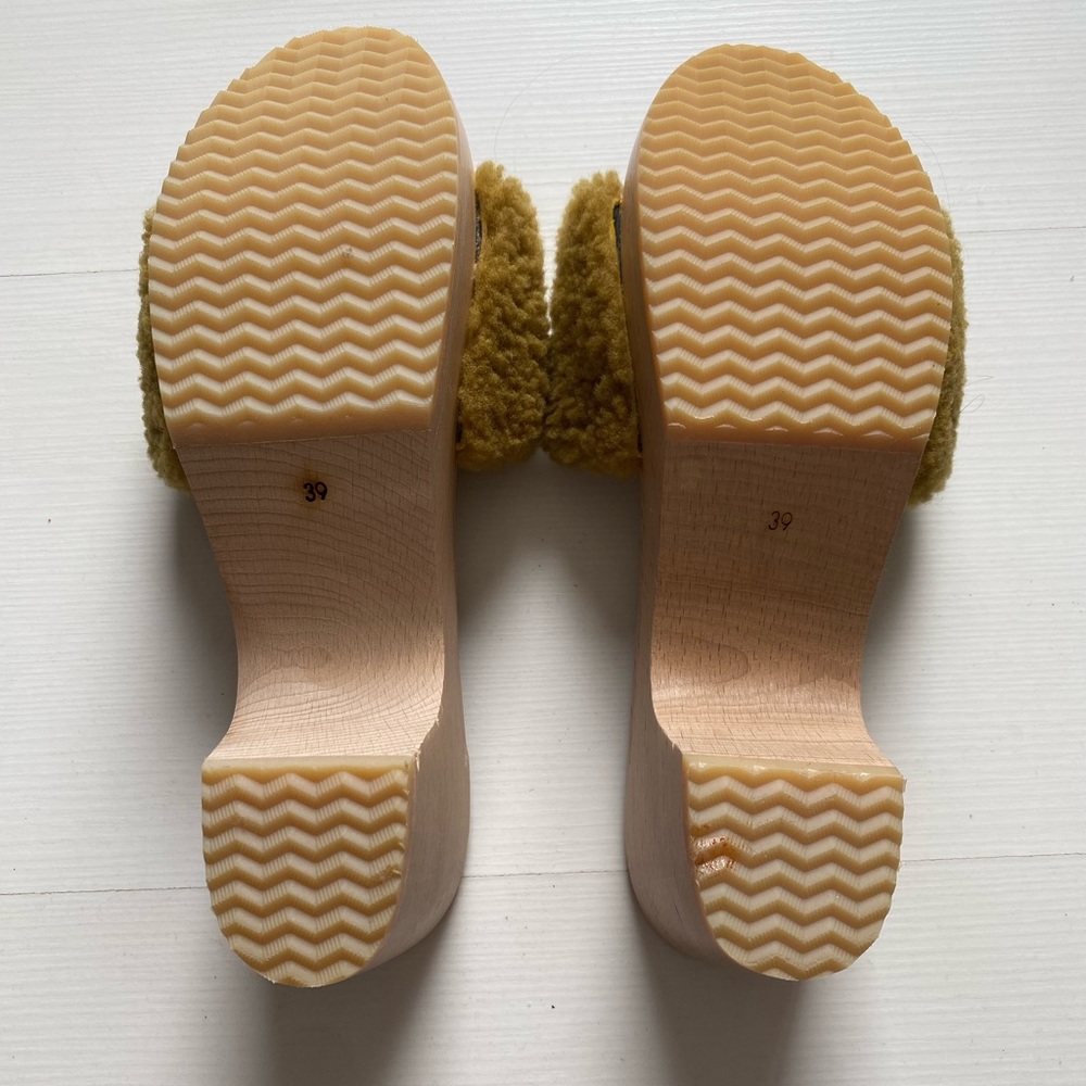 Zuzii Los Angeles Avocado fur midi wood heel clogs size 39 size 9 women’s - Picture 6 of 8